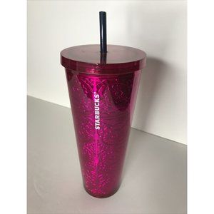 Starbucks Fucsia Flower Floral 24 Oz Tumbler Cup